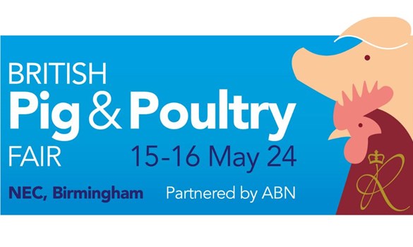 Pig and Poultry Fair 2024 logo - blue background with white text and pig and chicken image
